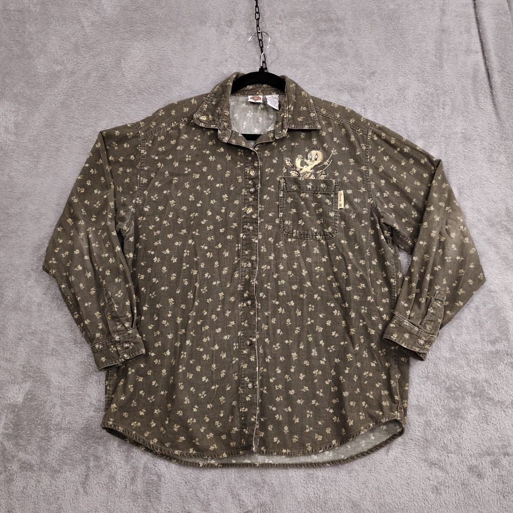 Vintage Corduroy Looney Tunes Tweety Long Sleeve Shirt Size Medium Artsy